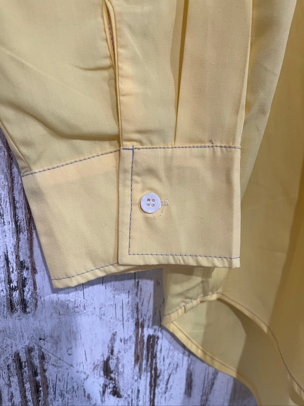 DEA colour block shirt blue and yellow with buttoned chest pocket and collar.
