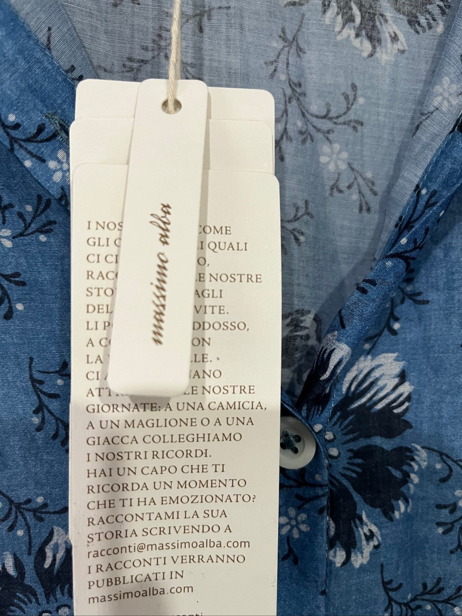 Massimo Alba blue floral dress cotton silk blend with belt and tags, made in Italy.