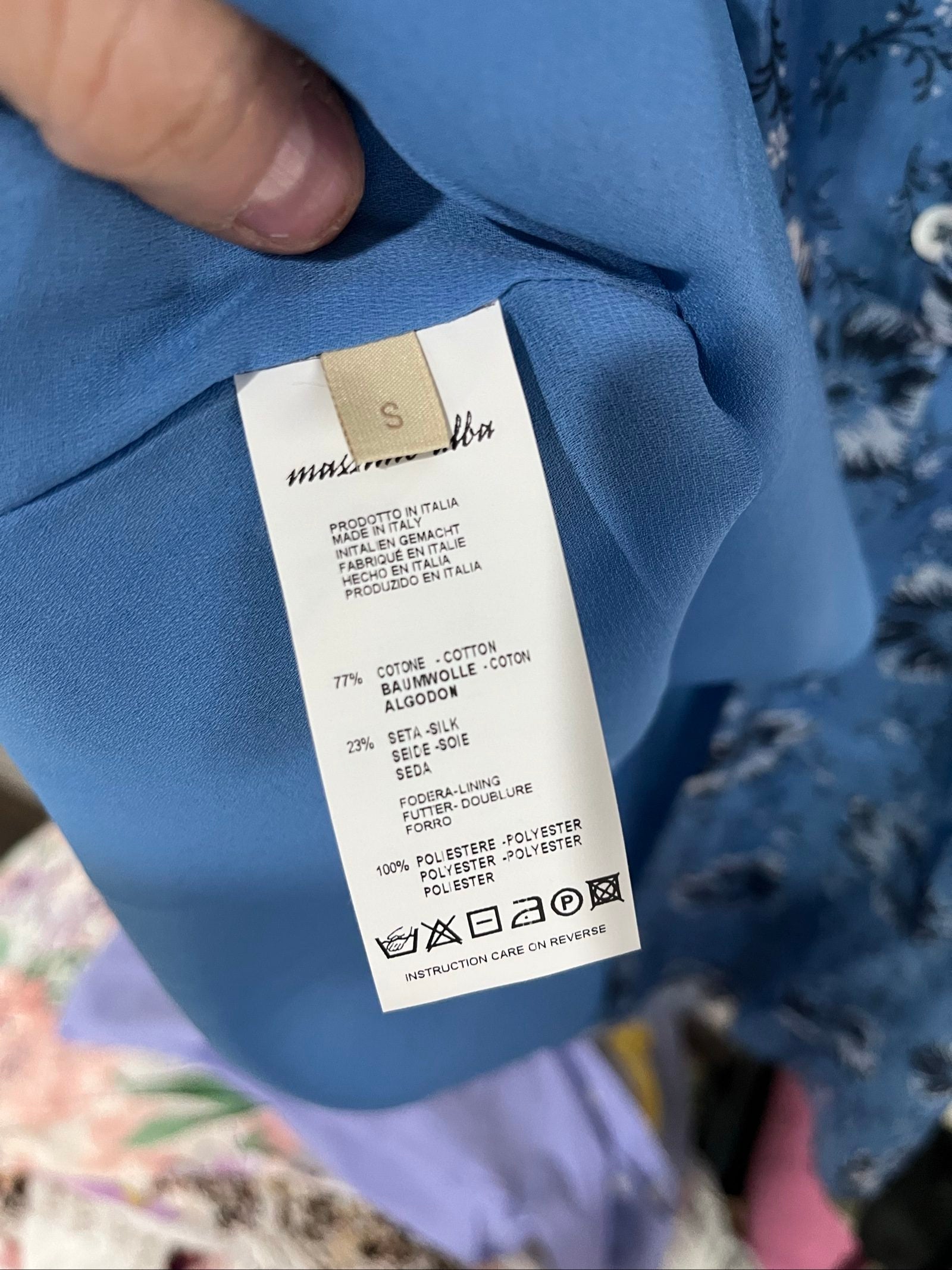 Massimo Alba blue floral dress cotton silk blend with belt and tags, made in Italy.