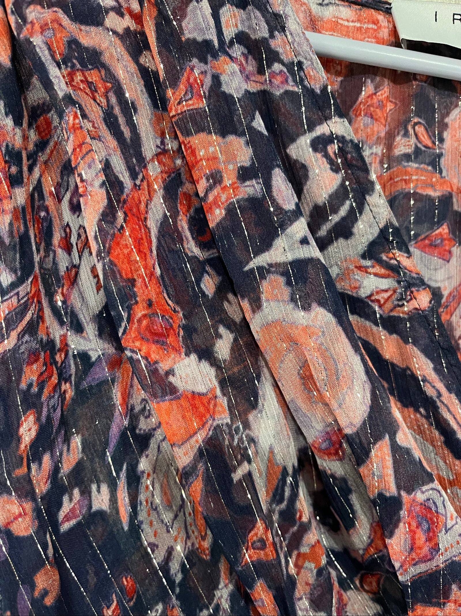 IRO sheer blouse multicolour floral print with v-neck, gathered waist, and silk material.