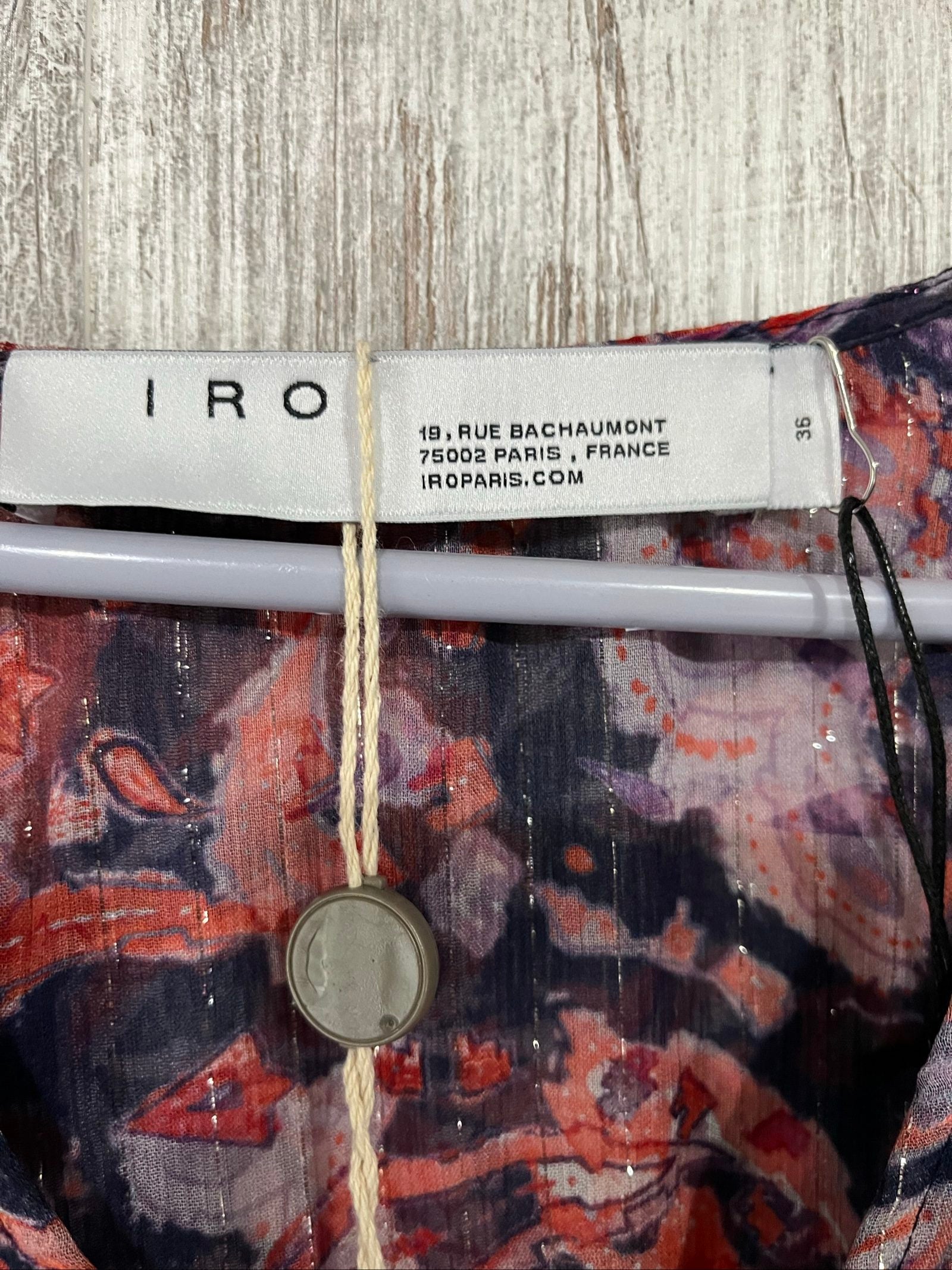 IRO sheer blouse multicolour floral print with v-neck, gathered waist, and silk material.