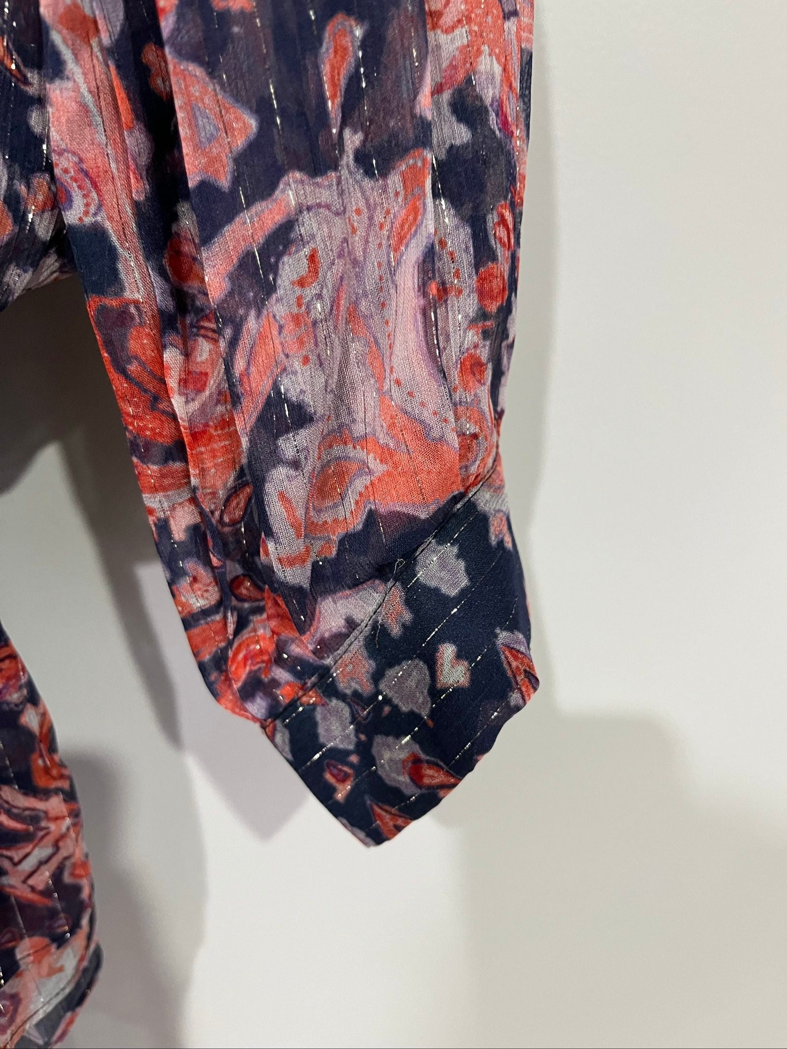 IRO sheer blouse multicolour floral print with v-neck, gathered waist, and silk material.