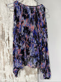 IRO sheer blouse multi-colour abstract print with puffed sleeves and ruffle detailing.