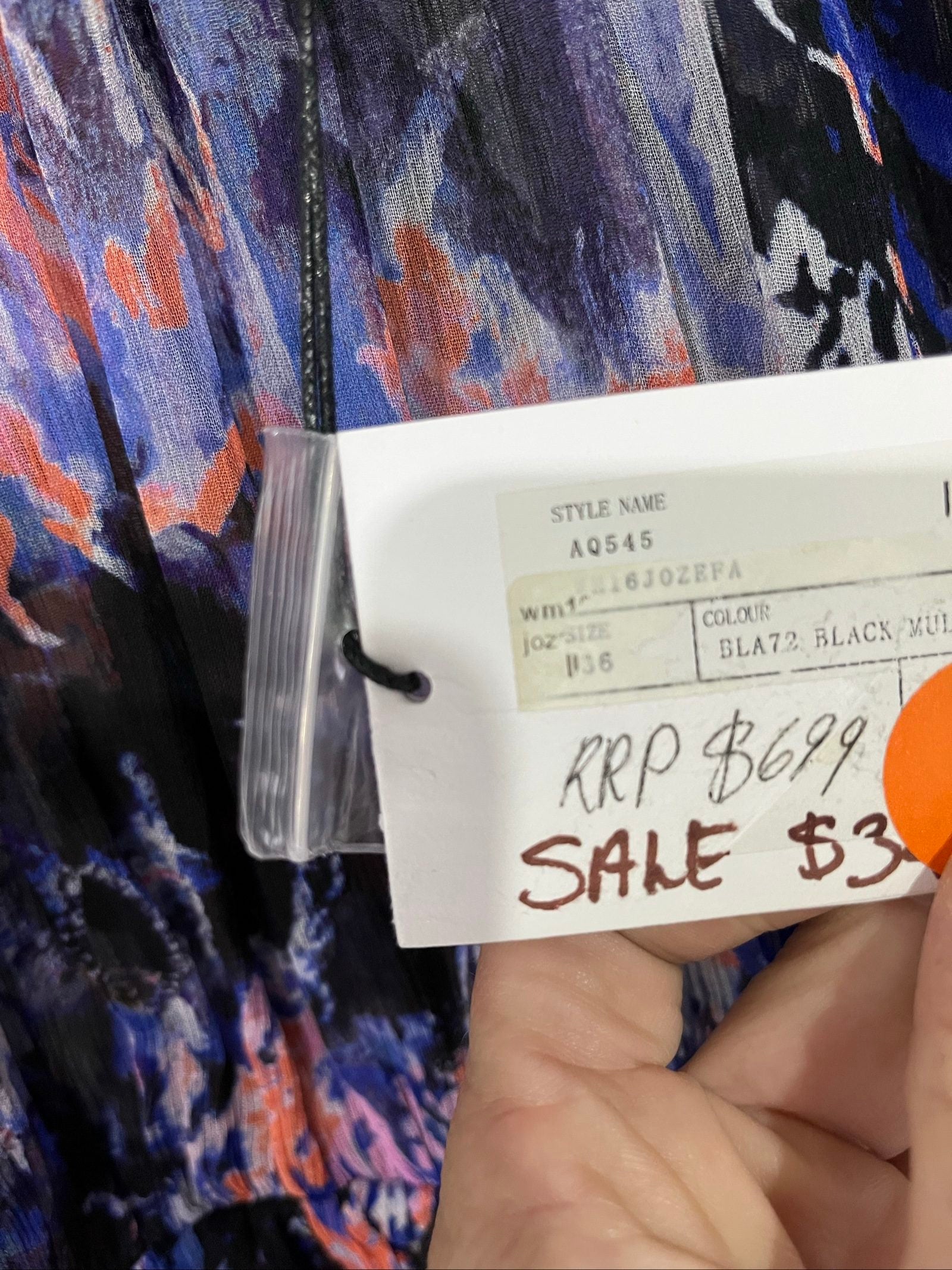 IRO sheer blouse multi-colour abstract print with puffed sleeves and ruffle detailing.
