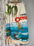 Antipodean women's vintage skirt green multi-colour print seaside scene palm trees sailboat