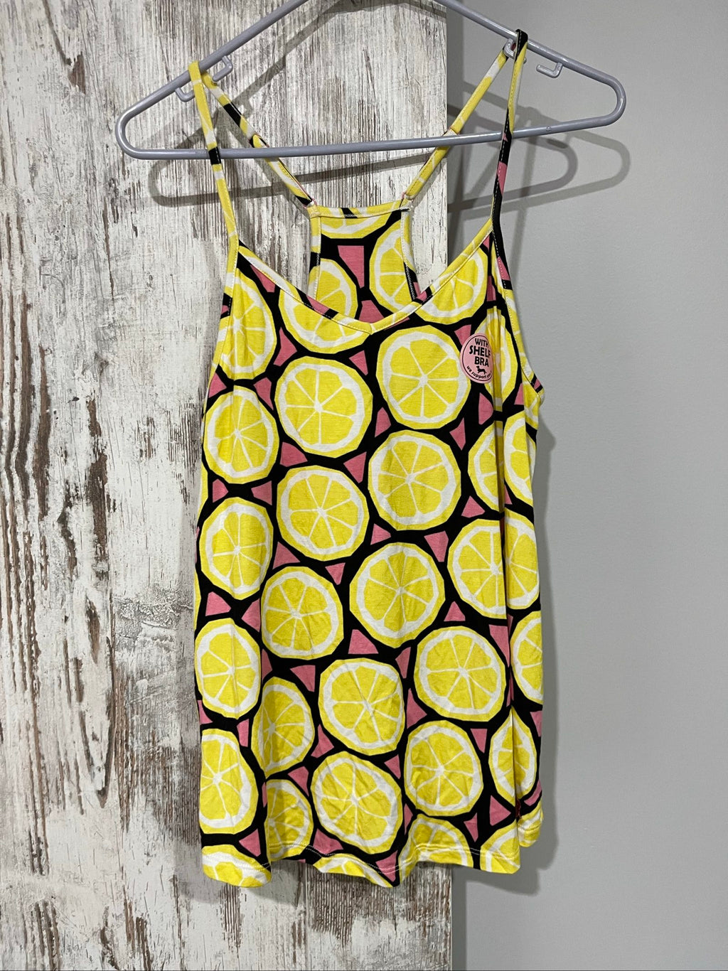 Peter Alexander multi-colour cami top with vibrant yellow lemon print, bamboo blend fabric.