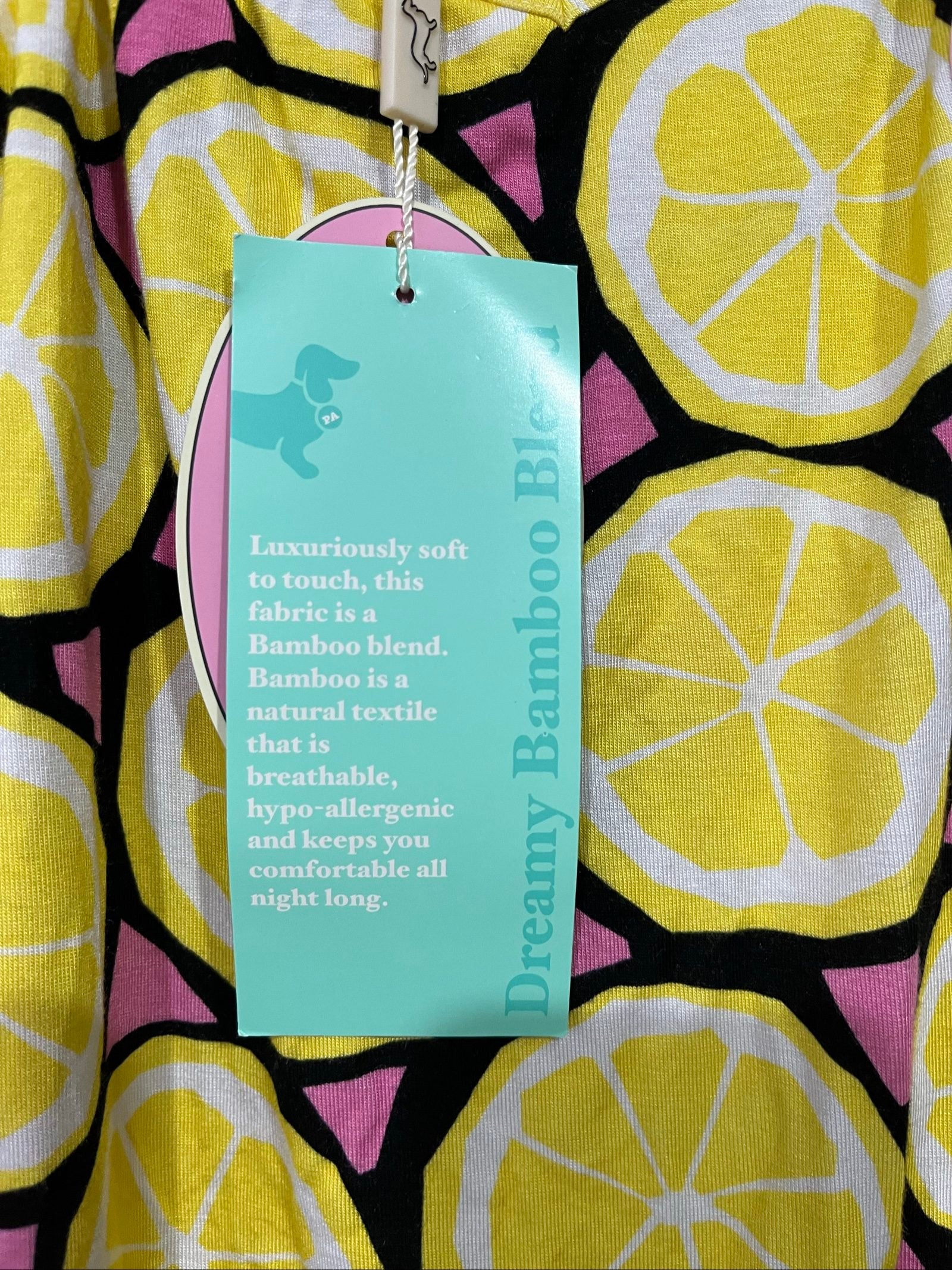Peter Alexander multi-colour cami top with vibrant yellow lemon print, bamboo blend fabric.