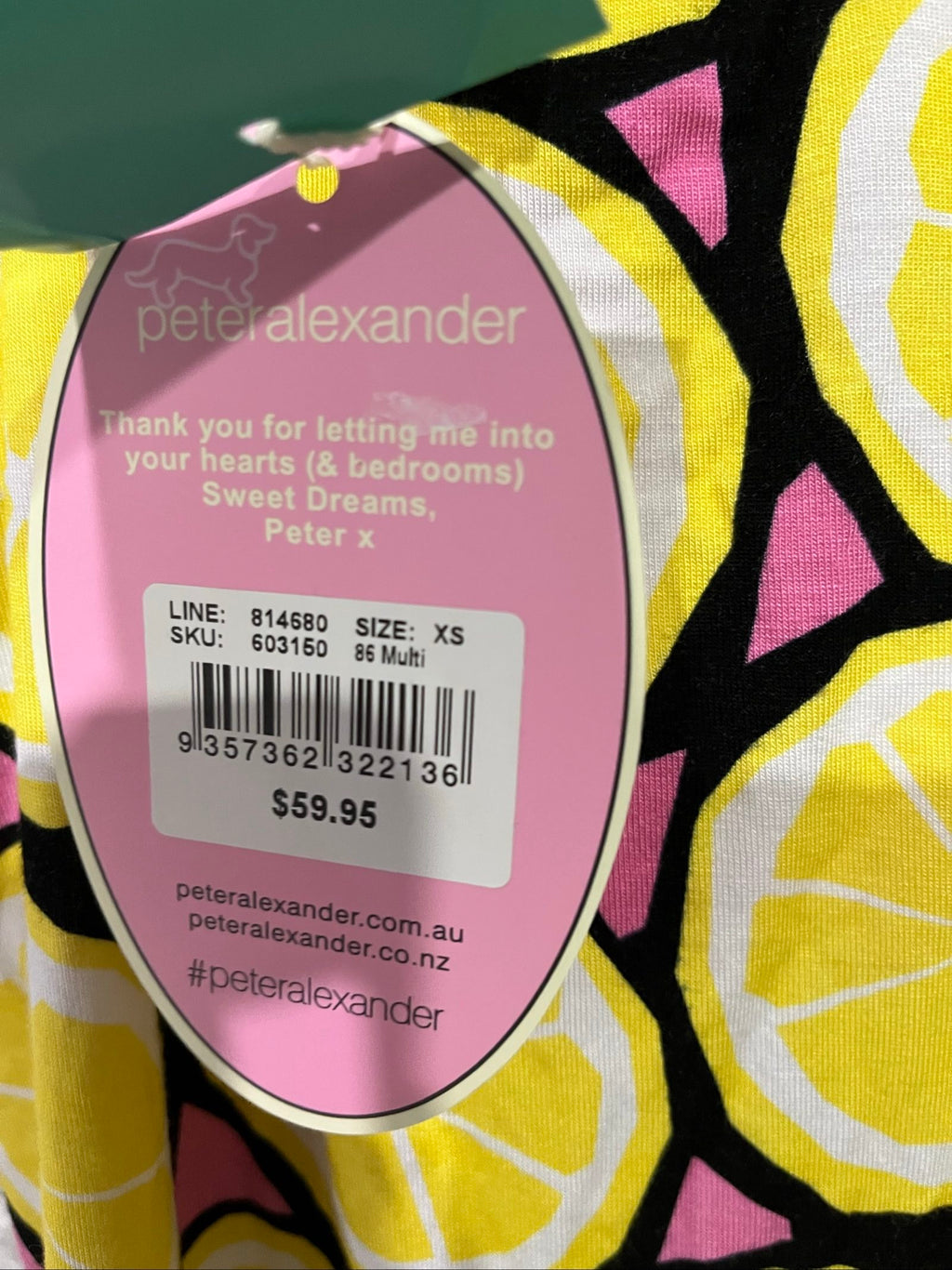 Peter Alexander multi-colour cami top with vibrant yellow lemon print, bamboo blend fabric.