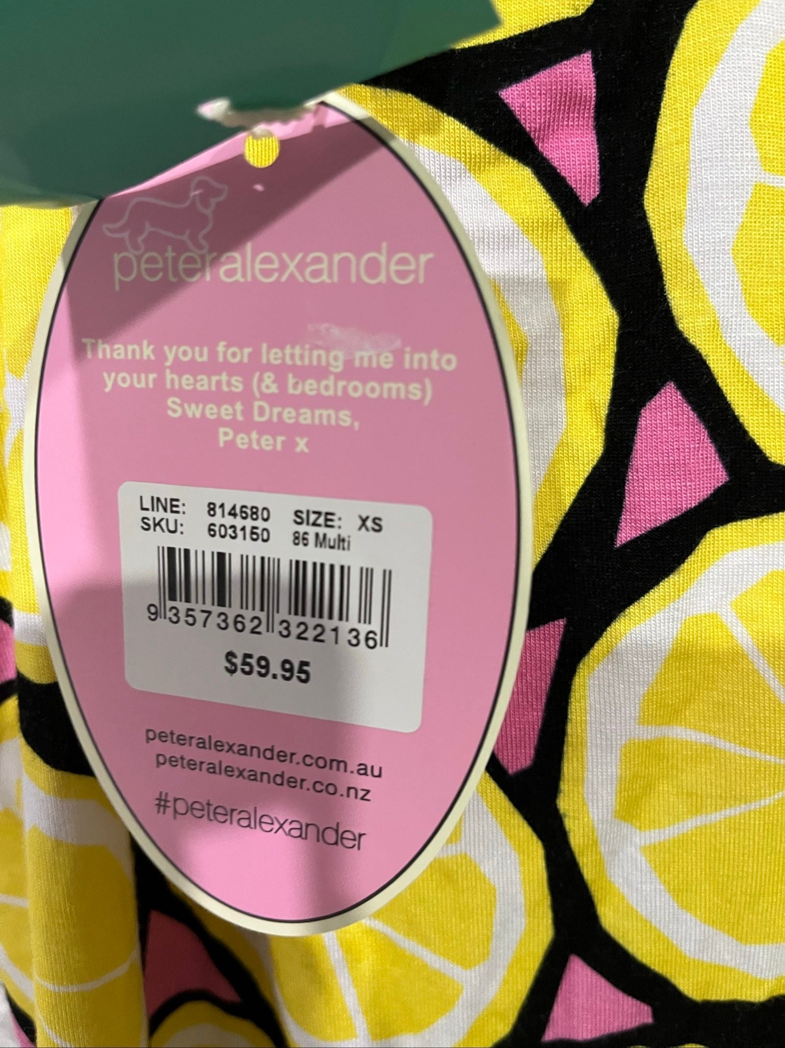 Peter Alexander multi-colour cami top with vibrant yellow lemon print, bamboo blend fabric.