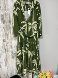 WE ARE THE OTHERS olive green and white palm print maxi dress with hood and belt.