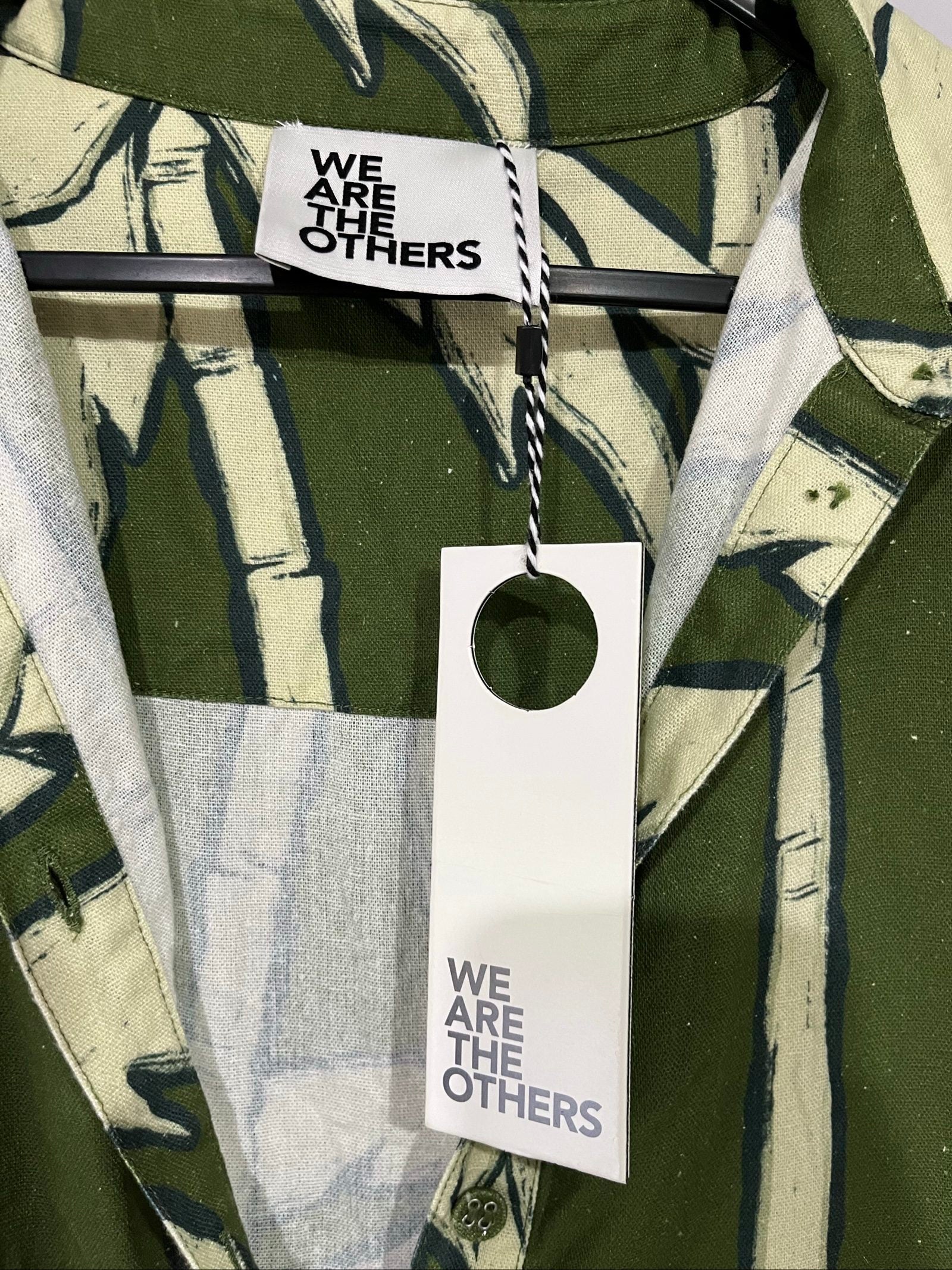 WE ARE THE OTHERS olive green and white palm print maxi dress with hood and belt.