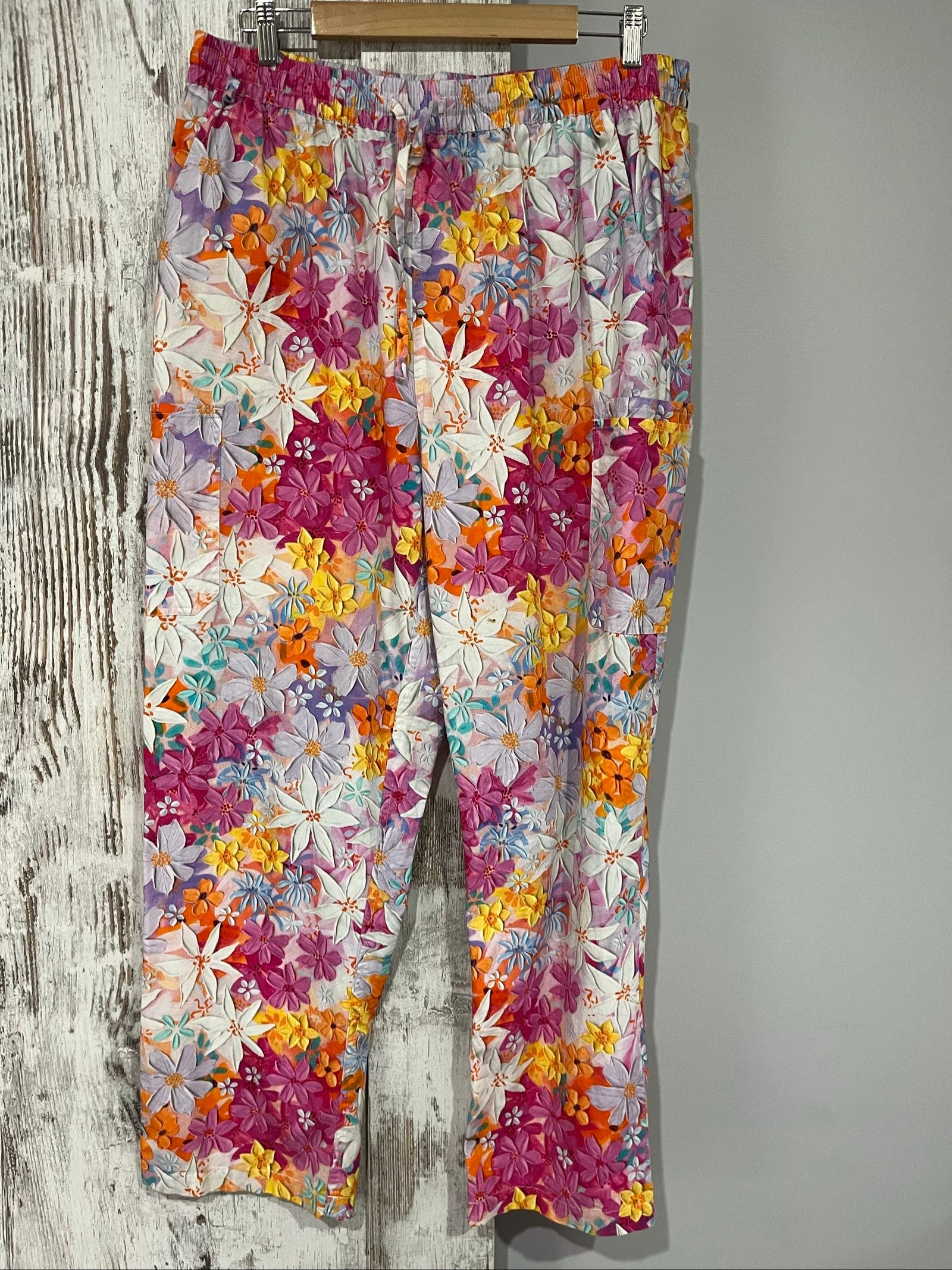 Princess Highway multi floral print cotton trousers with elastic waistband and side pockets.