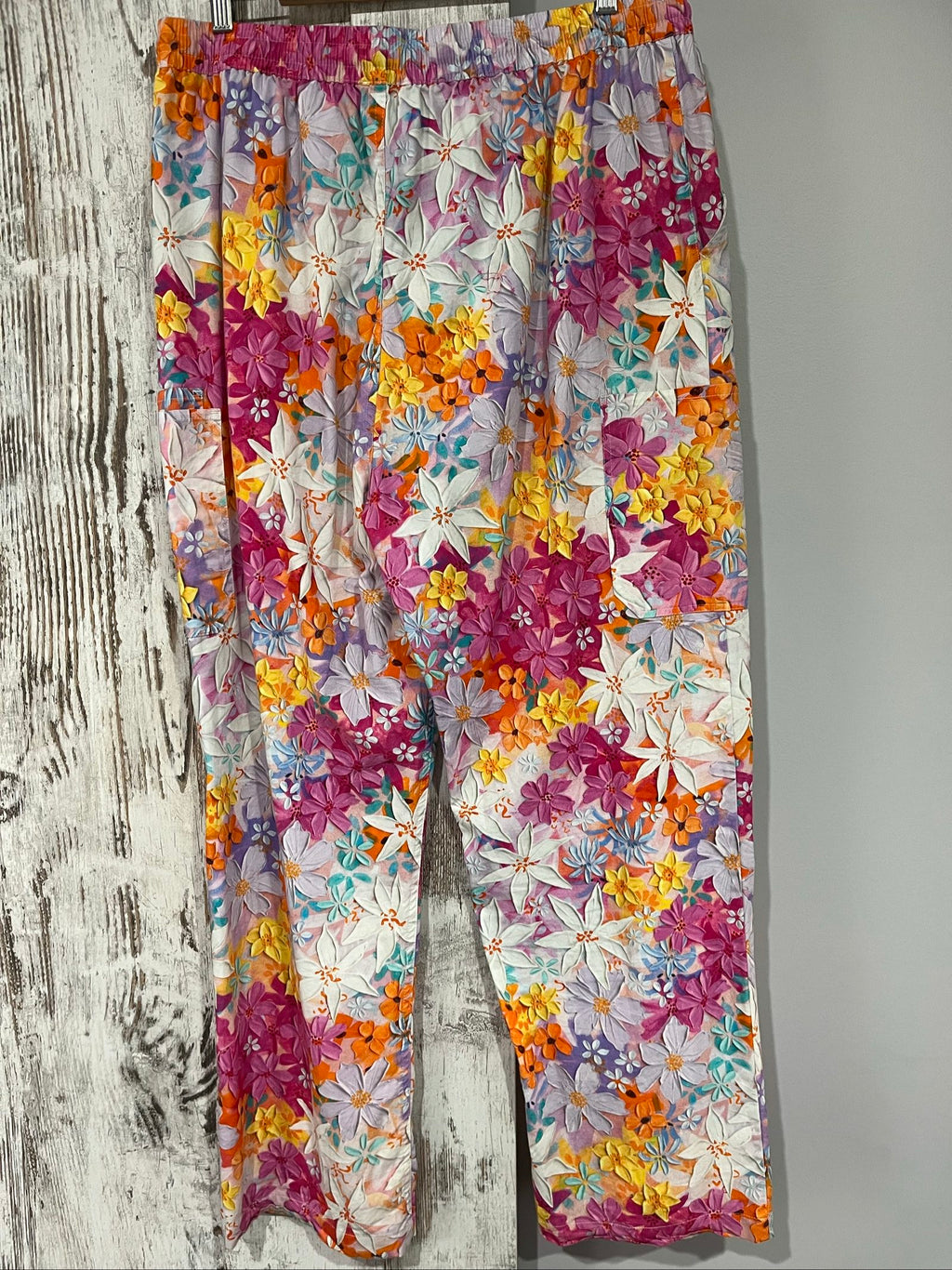 Princess Highway multi floral print cotton trousers with elastic waistband and side pockets.