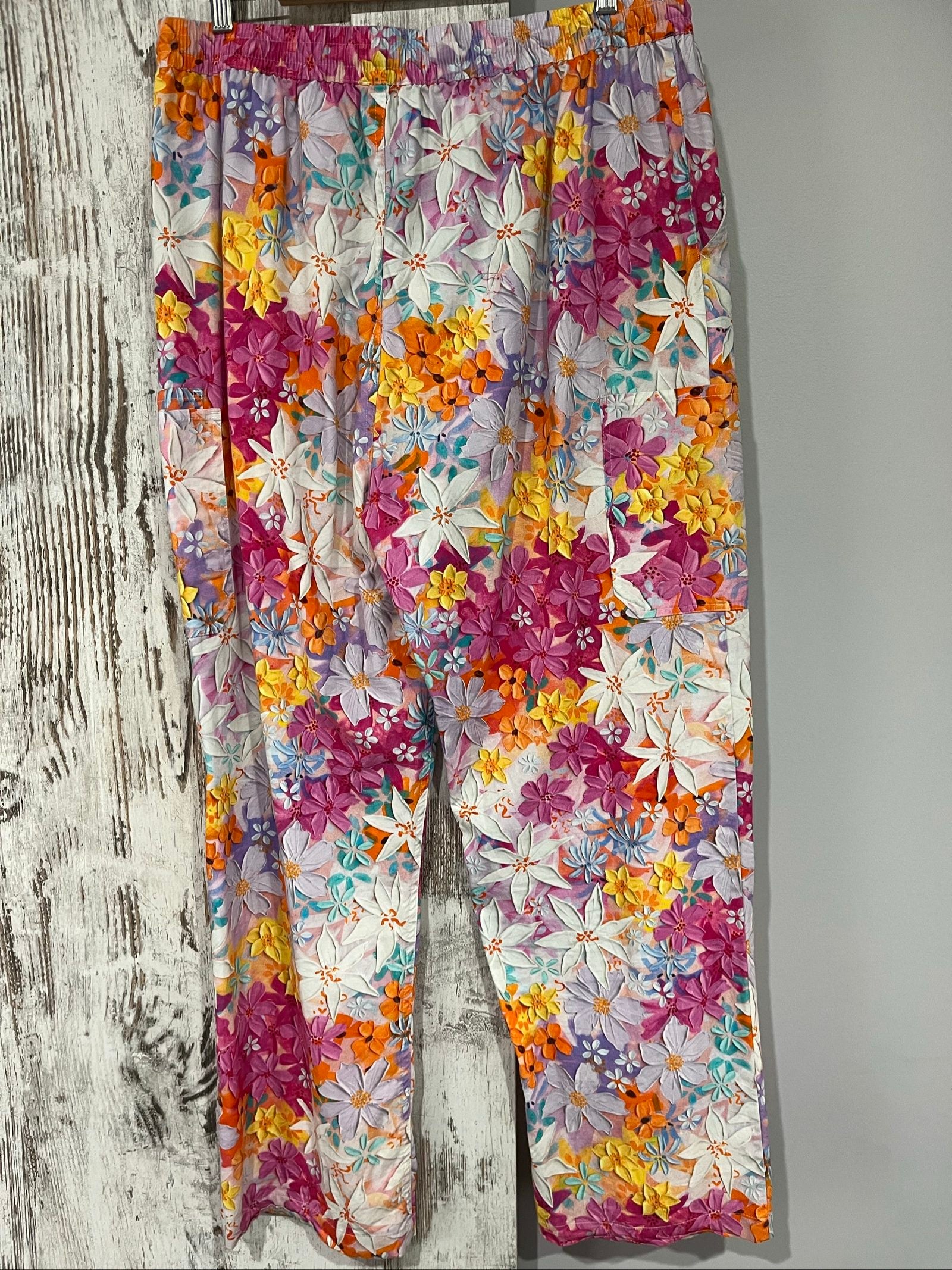 Princess Highway multi floral print cotton trousers with elastic waistband and side pockets.