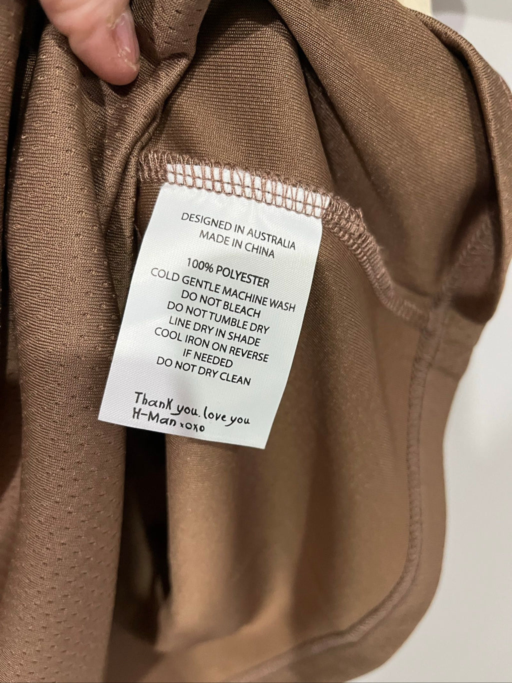 Haych beige and brown graphic print casual t-shirt, lightweight 100% polyester fabric.