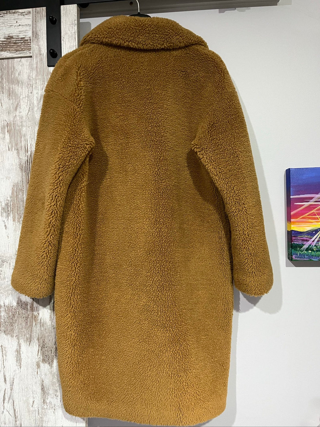 Stand Studio beige teddy faux fur coat with lapel collar and side pockets.