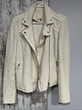 Rebecca Taylor beige jacket textured fabric cropped fit with zippers and structured collar.